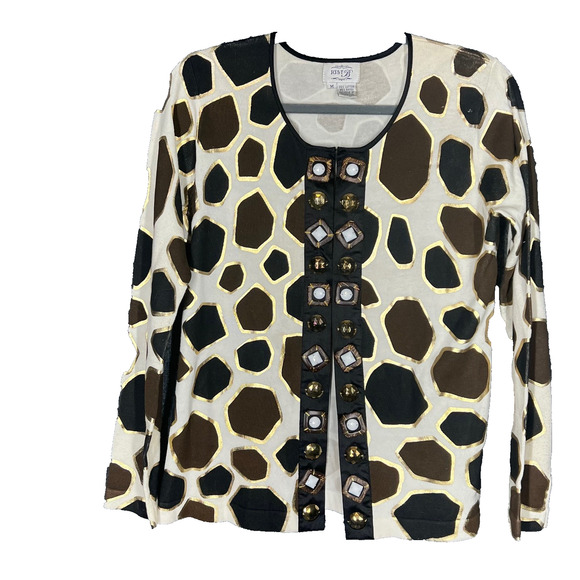 Cardigan Sweater Womens Medium Multicolor Embellished Giraffe Eclectic Boho - Picture 1 of 7
